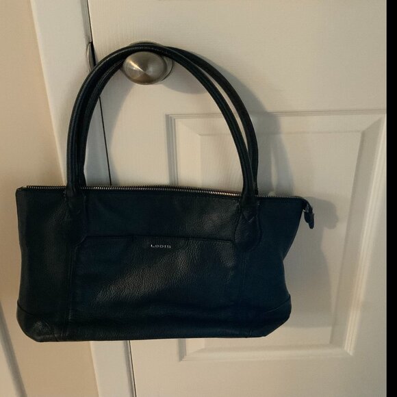 LODIS BLACK PEBBLED LEATHER SHOULDER TOTE - Picture 1 of 7